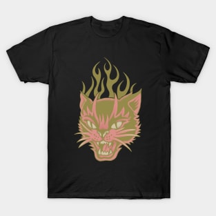 Flaming Cat - American Trad Tattoo Design T-Shirt